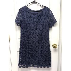 Jessica Howard Lace Dress Navy Blue Lined Sheath Short Sleeves Women’s Size 14P